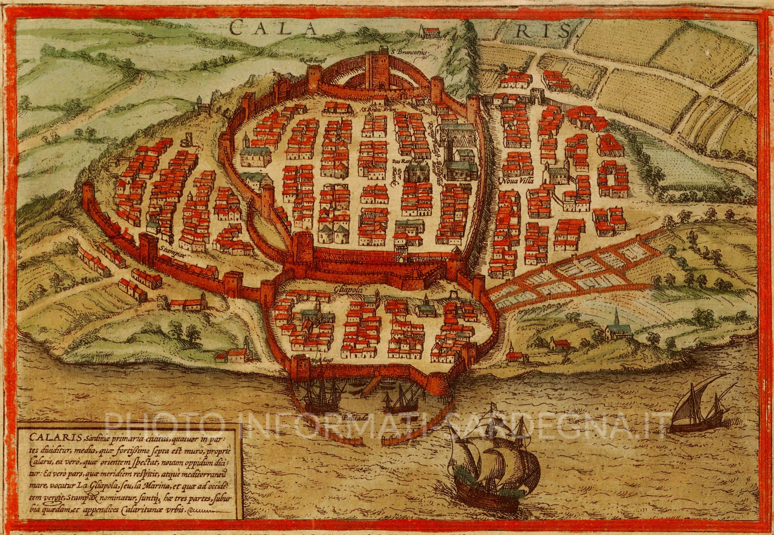 Disegno di Caralis secondo il cartografo tedesco Georg Braun (1572) 