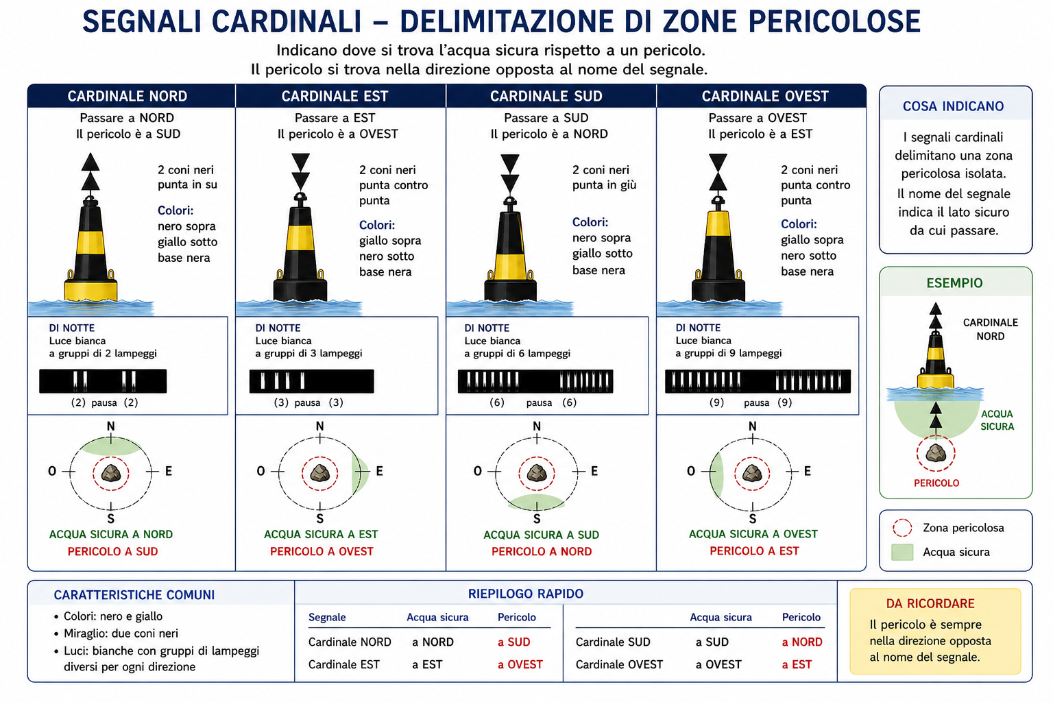 Segnali luminosi costieri. Segnali cardinali 