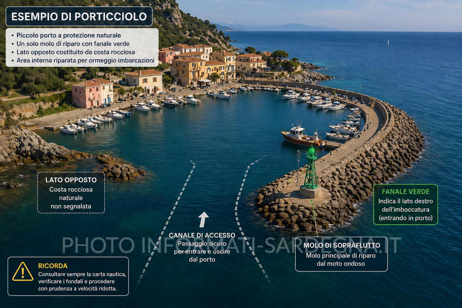 Segnali luminosi costieri: ingresso di un porticciolo a mono molo