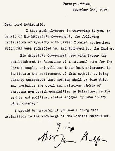 Dichiarazione Balfour. Foto: British Library.