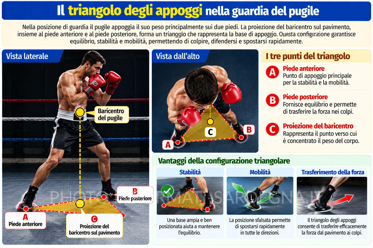 Il triangolo degli appoggi nella guardia del pugile