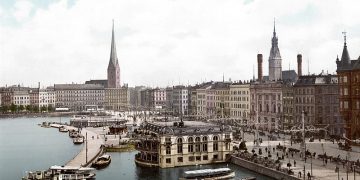 La via di Amburgo "Jungfernstieg" nel 1895