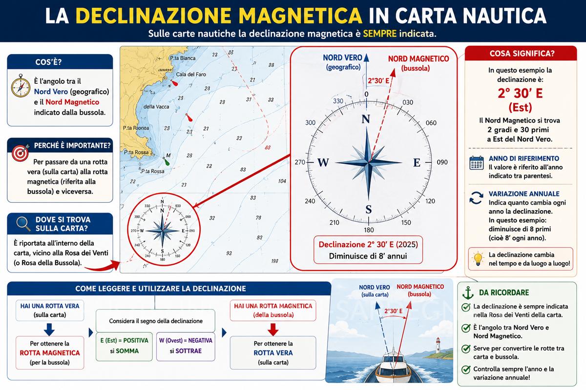 La declinazione magnetica sulla carta nautica