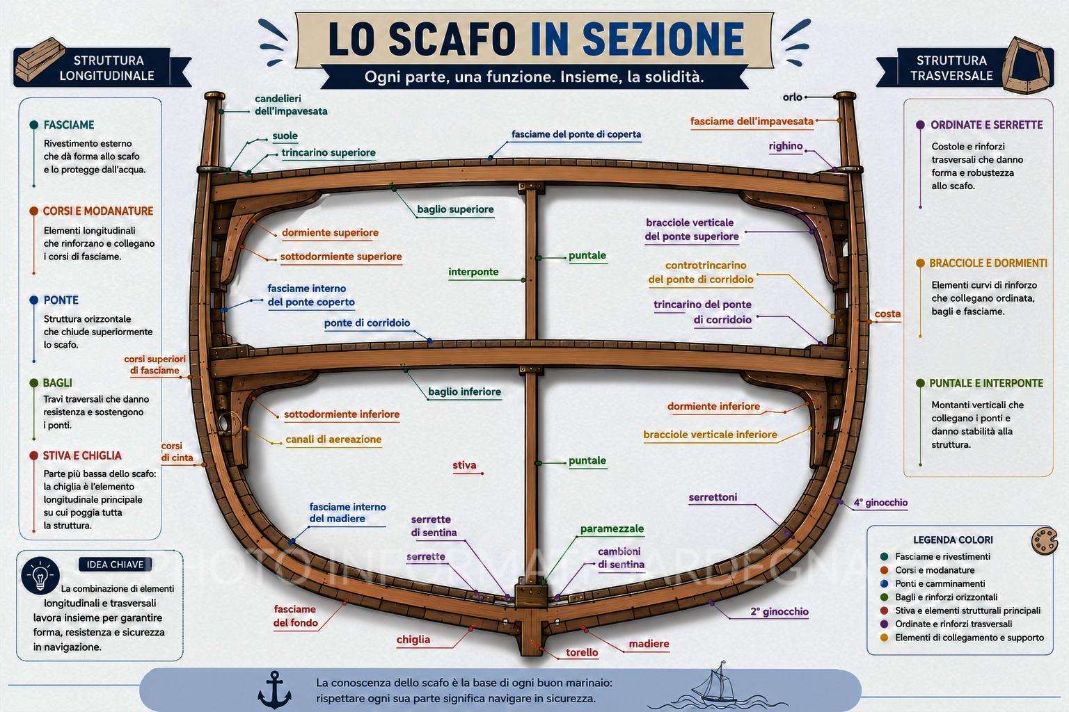 Lo scafo in sezione