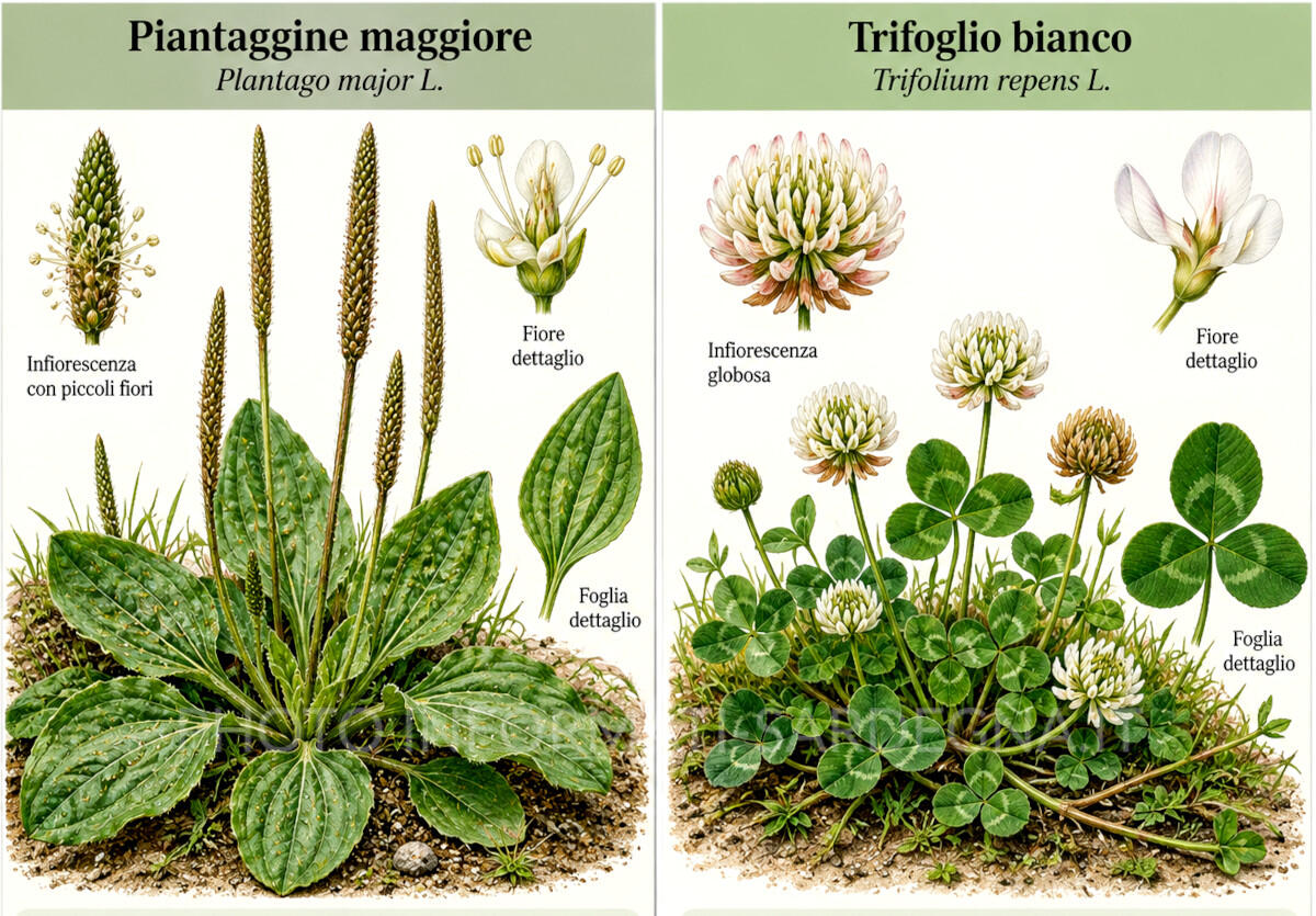 Piantaggine maggiore e trifoglio bianco