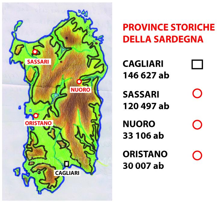 I capoluoghi delle province storiche della Sardegna: Cagliari, Sassari, Nuoro e Oristano