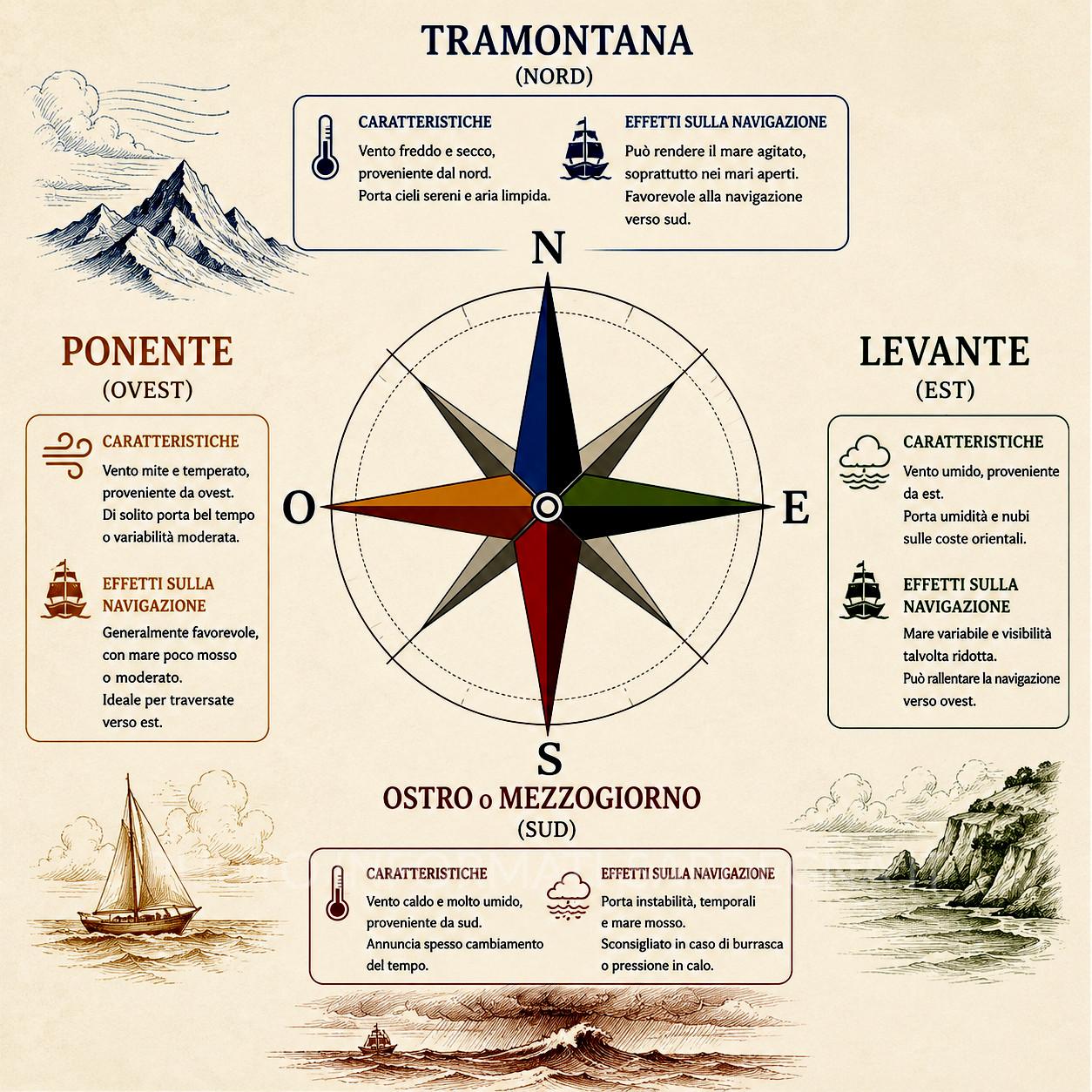 Meteo nautico venti e nebbie. Rosa dei venti: i venti cardinali 