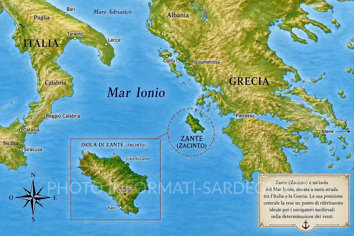 Zante nella cartina geografica. Meteo nautico venti e nebbie